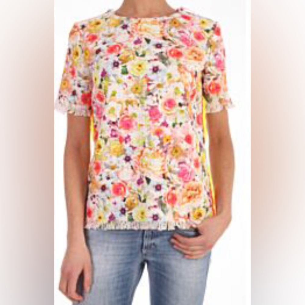 MSGM fringe tweed style floral top‎